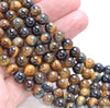 10MM Golden Blue Tiger Eye Gemstone Round Loose Beads 15 inch Full Strand (80004084-B110)