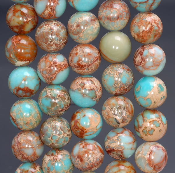 10MM Blue Brown Imperial Jasper Gemstone Round Loose Beads 15.5 inch Full Strand (80004089-B109)