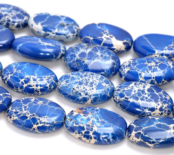 20X18MM Blue Imperial Jasper Gemstone Oval Loose Beads 7.5 inch Half Strand (80004095-B109)