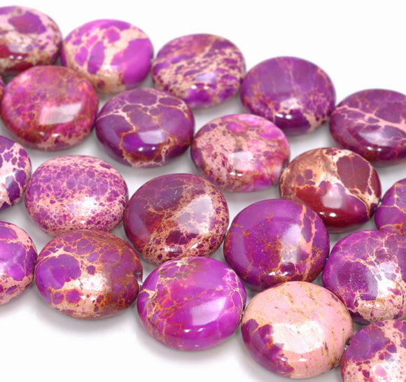 18MM Purple Imperial Jasper Gemstone Flat Round Loose Beads 7.5 inch Half Strand (80004101-B109)