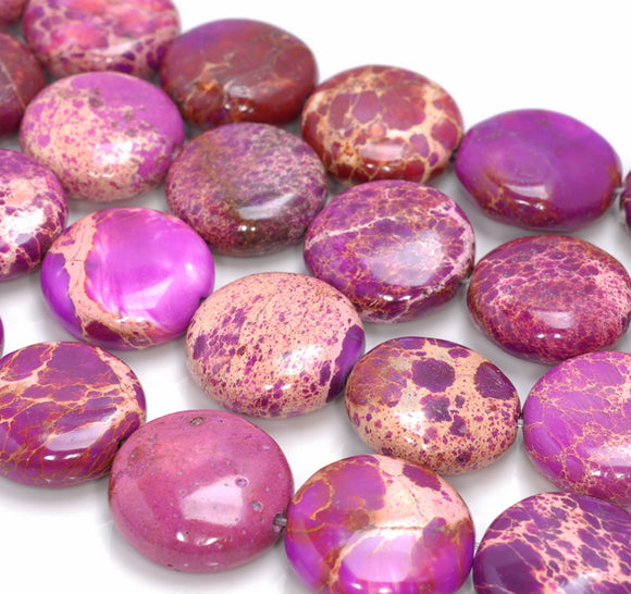 20MM Pink Imperial Jasper Gemstone Flat Round Loose Beads 7.5 inch Half Strand (80004102-B109)