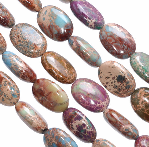 18X13MM Blue Brown Imperial Jasper Gemstone Oval Loose Beads 7.5 inch Half Strand (80004103-B109)