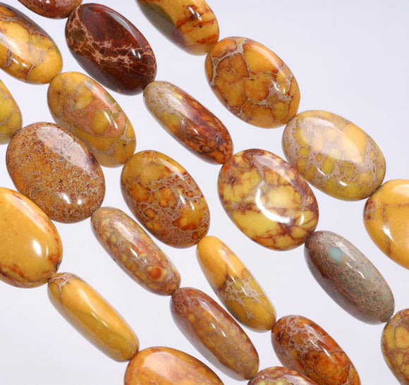 18X13MM Yellow Imperial Jasper Gemstone Oval Loose Beads 7.5 inch Half Strand (80004104-B109)