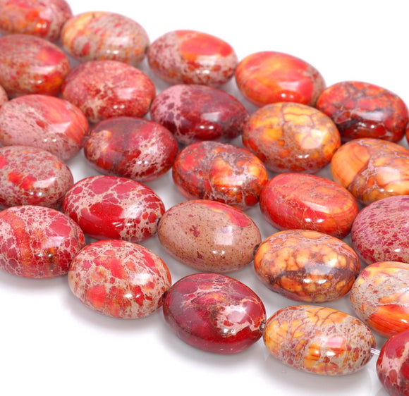 20X16MM Orange Red Imperial Jasper Gemstone Oval Loose Beads 7.5 inch Half Strand (80004106-B109)