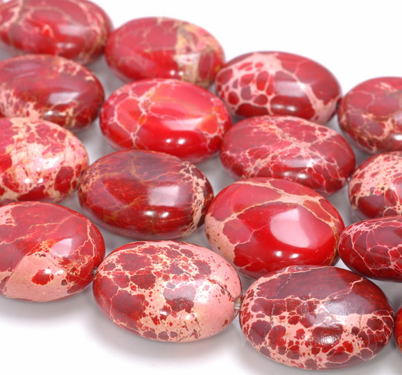 27X22MM Red Imperial Jasper Gemstone Oval Loose Beads 7.5 inch Half Strand (80004107-B109)