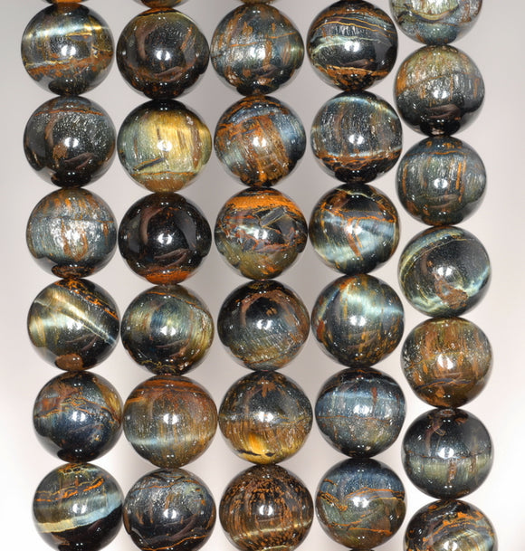 10MM Blue Tiger Eye Gemstone Grade AB Round Loose Beads 15.5 inch Full Strand (80004138-B111)