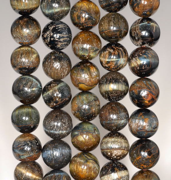 10MM Blue Tiger Eye Gemstone Grade AB Round Loose Beads 7.5 inch Half Strand (80004139 H-B111)