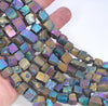 10MM Titanium Rainbow Pyrite Gemstone Rugged Nugget Cube Loose Beads 7.5 inch Half Strand (80004147 H-B112)