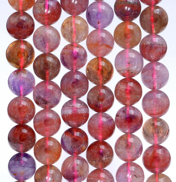 7-8mm Rare Auralite 23 Cacoxenite Grade AA Red Purple Pink Meditation Quartz Round Loose Beads 7 inch Half Strand (80005116-456)