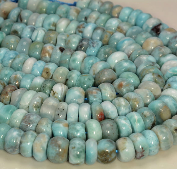 8x4-9x6MM Blue Larimar Gemstone Rondelle Slice Loose Beads 7 inch Half Strand (80006386-494)