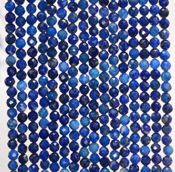 3MM Lapis Lazuli Gemstone Grade AA Micro Faceted Round Loose Beads 15.5 inch Full Strand (80006521-A204)