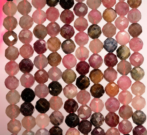 6MM Multi Color Tourmaline Gemstone Grade A Micro Faceted Round Loose Beads 15 inch Full Strand (80006537-A205)