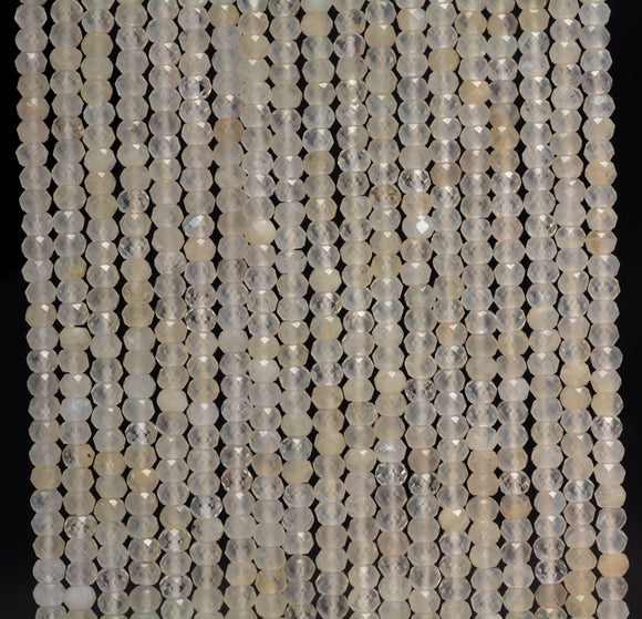 3x2MM White Moonstone Gemstone Grade AAA Micro Faceted Rondelle Loose Beads 15.5 inch Full Strand (80006545-A205)