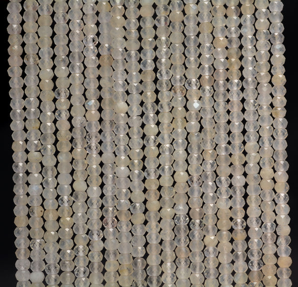 3x2MM White Moonstone Gemstone Grade AAA Micro Faceted Rondelle Loose Beads 15.5 inch Full Strand (80006545-A205)