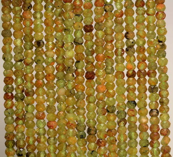 3.5x2.5MM Peridot Gemstone Grade A Micro Faceted Rondelle Loose Beads 15.5 inch Full Strand (80006546-A205)