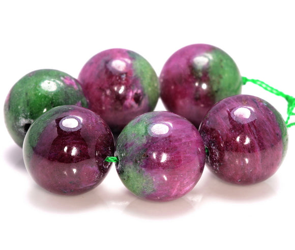 14MM Green Red Ruby Zoisite Gemstone Round Loose Beads (80006574-496)