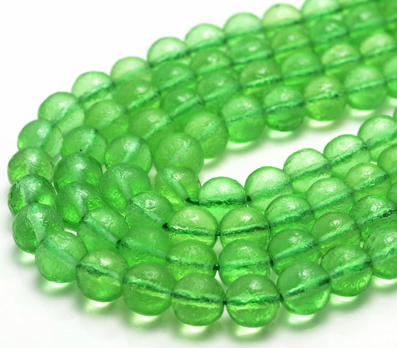 6MM Moldavite Green Recycled Sea Glass  Gemstone Rustic Round Loose Beads 15.5 inch Full Strand (80006728-881)