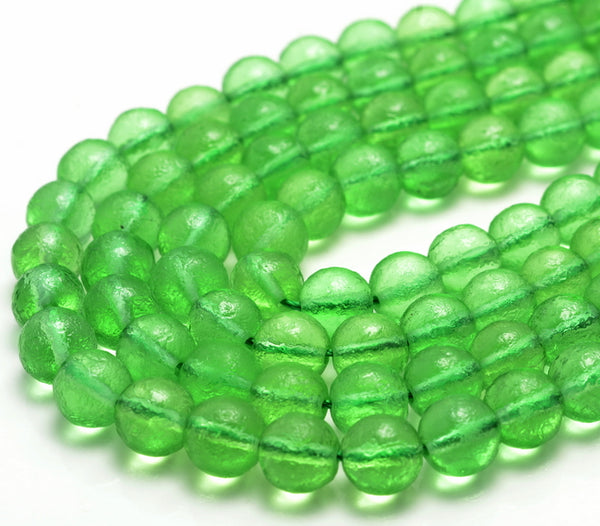 6MM Moldavite Green Recycled Sea Glass  Gemstone Rustic Round Loose Beads 15.5 inch Full Strand (80006728-881)