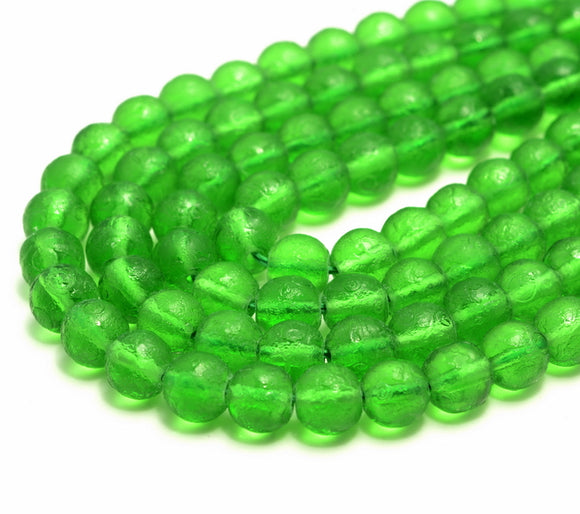 8MM Moldavite Green Recycled Sea Glass  Gemstone Rustic Round Loose Beads 15 inch Full Strand (80006729-881)