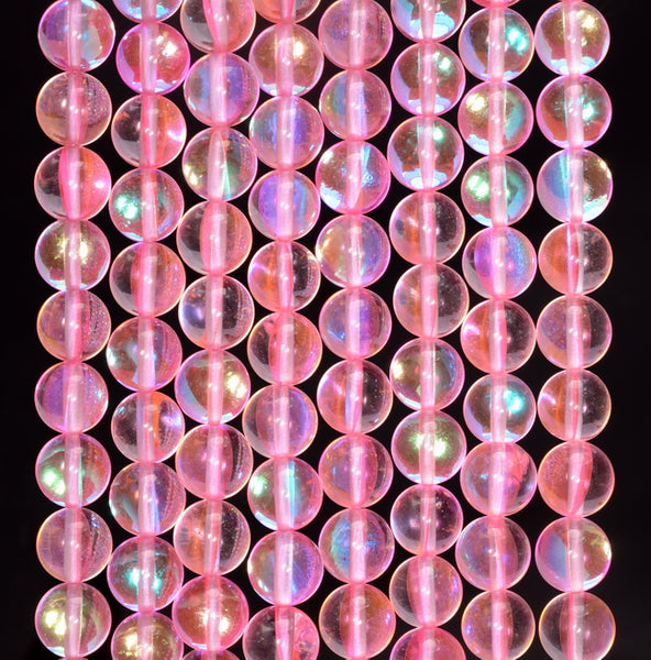 10MM Pink Mystic Aura Quartz Gemstone Round Loose Beads 15 inch Full Strand (80006772-A208)