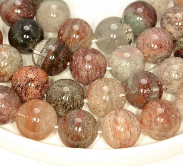 12MM Multi Color Lace Phantom Quartz Gemstone Grade A Round Loose Beads 7.5 inch Half Strand (80009669-A177)