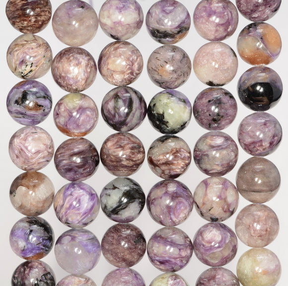 10MM Purple Genuine Charoite Gemstone Grade A Purple Round Loose Beads 7.5 inch Half Strand (80009747-A181)