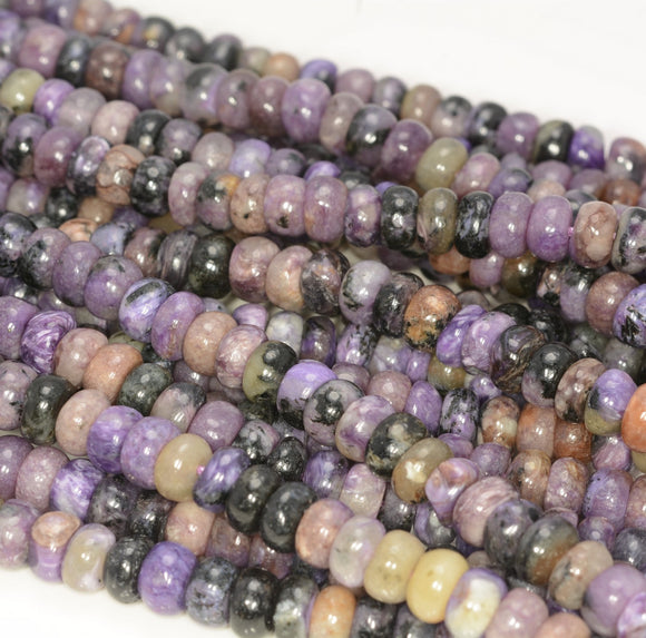 7x4MM Purple Genuine Charoite Gemstone Grade A Purple Rondelle Loose Beads 7.5 inch Half Strand (80009748 H-A181)