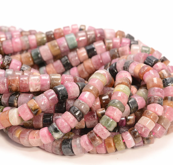 7x4MM Tourmaline Gemstone Rondelle Heishi Loose Beads 15.5 inch Full Strand (80009858-A183)