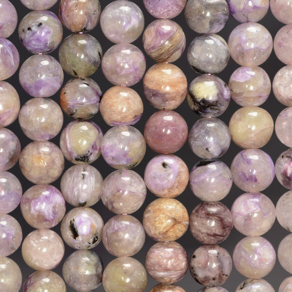 9-10MM Genuine Charoite Gemstone Grade A Round Loose Beads 7.5 inch Half Strand (80009878-A186)