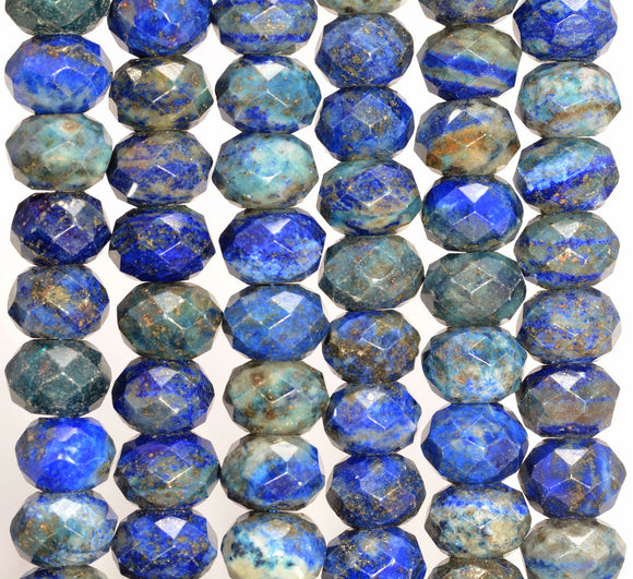 10x7MM Lapis Lazuli Gemstone Grade A Micro Faceted Rondelle Loose Beads 7.5 inch Half Strand (80009938-A203)