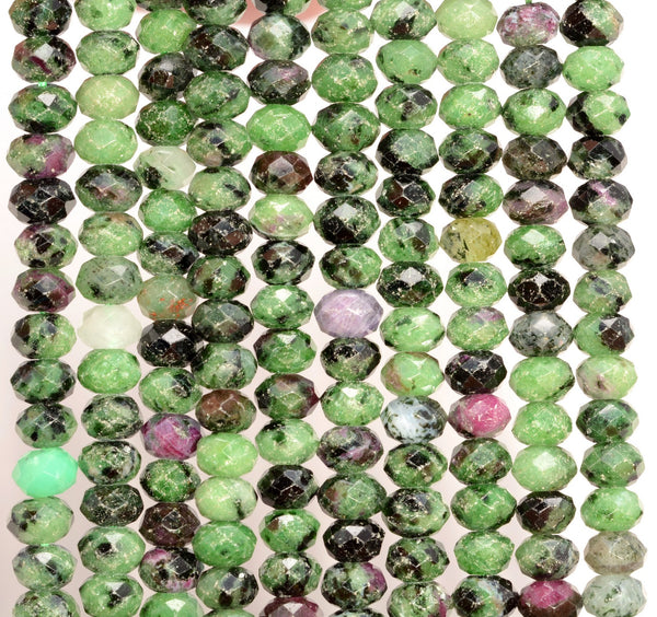 6x4MM Ruby Zoisite Gemstone Grade A Micro Faceted Rondelle Loose Beads 15.5 inch Full Strand (80009950-A203)