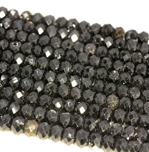 6x4MM Black Tourmaline Gemstone Micro Faceted Rondelle Loose Beads 15.5 inch Full Strand (80009953-A203)