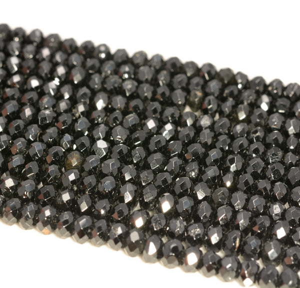 5x4MM Black Tourmaline Gemstone Grade A Micro Faceted Rondelle Loose Beads 15 inch Full Strand (80009957-A203)