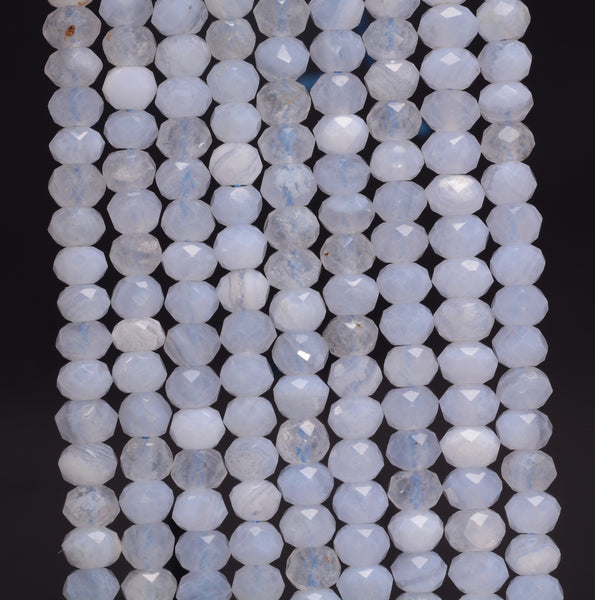 5x4MM Chalcedony Blue Lace Agate Gemstone Grade AAA Micro Faceted Rondelle Loose Beads 15 inch Full Strand (80009965-A203)