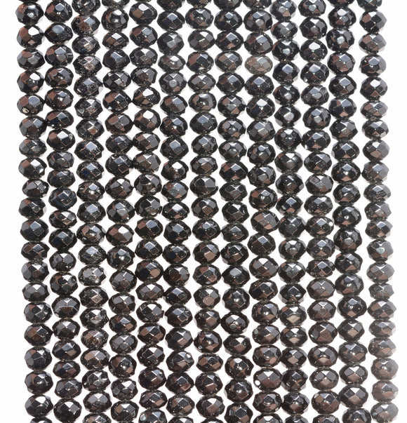 5x4MM Black Agate Gemstone Grade AAA Faceted Rondelle Loose Beads 15.5 inch Full Strand (80009972-A202)