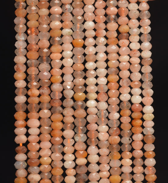 4x3MM Orange Moonstone Gemstone Grade AA Micro Faceted Rondelle Loose Beads 15.5 inch Full Strand (80009986-A201)