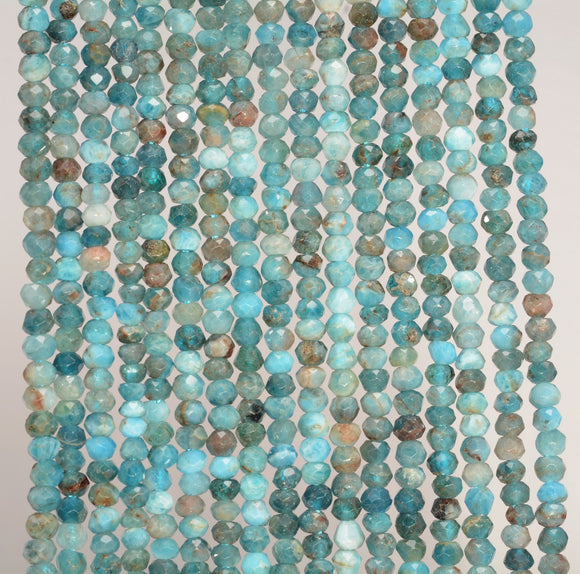 4x3MM Apatite Gemstone Grade A Micro Faceted Rondelle Loose Beads 15 inch Full Strand (80009991-A201)