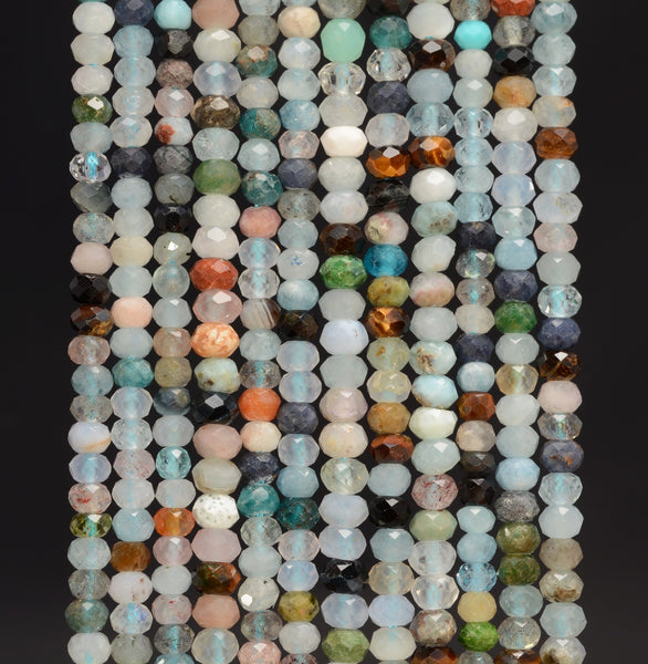 4x3MM Mix Stone Gemstone Grade AA Micro Faceted Rondelle Loose Beads 15.5 inch Full Strand (80009992-A201)