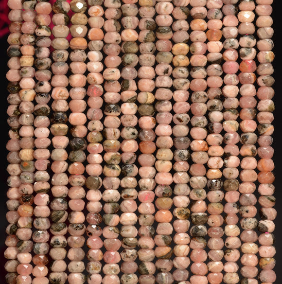 3x2MM Argentina Rhodochrosite Gemstone Grade A Micro Faceted Rondelle Loose Beads 15.5 inch Full Strand (80009998-A201)