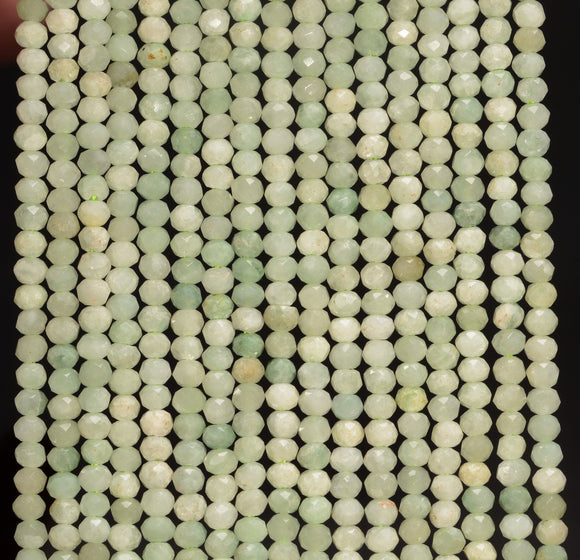 3x2MM Light Green Burma Jade Gemstone Grade AAA Micro Faceted Rondelle Loose Beads 15.5 inch Full Strand (80010013-A200)