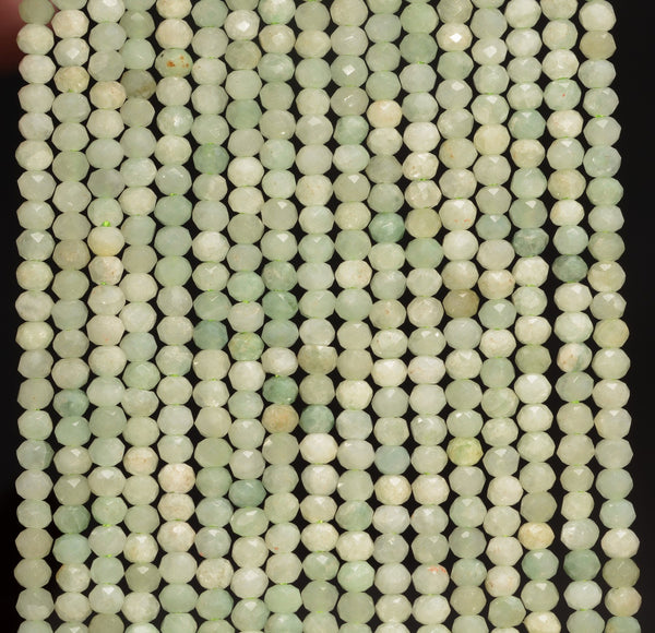 3x2MM Light Green Burma Jade Gemstone Grade AAA Micro Faceted Rondelle Loose Beads 15.5 inch Full Strand (80010013-A200)