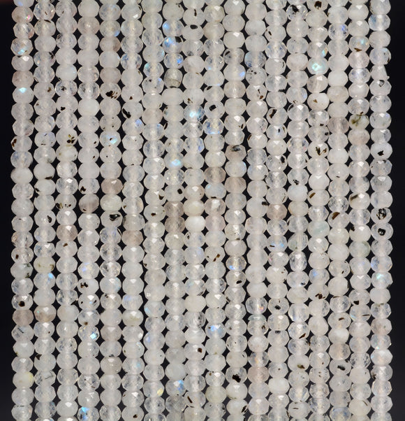 3x2MM Rainbow Moonstone Gemstone Grade AA Micro Faceted Rondelle Loose Beads 15.5 inch Full Strand (80010024-A200)