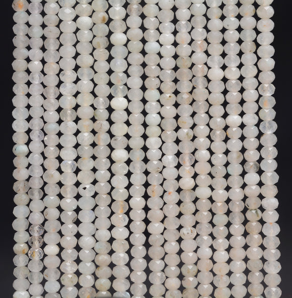 3x2MM White Moonstone Gemstone Grade AA Micro Faceted Rondelle Loose Beads 15.5 inch Full Strand (80010025-A200)