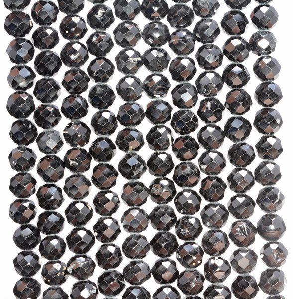 6MM Black Tourmaline Gemstone Micro Faceted Round Loose Beads 15 inch Full Strand (80010035-A200)