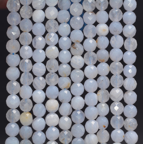 6MM Chalcedony Blue Lace Agate Gemstone Grade AA Micro Faceted Round Loose Beads 15.5 inch Full Strand (80010036-A200)