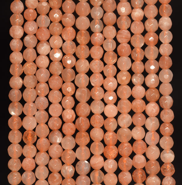 4MM Orange Moonstone Gemstone Grade AAA Faceted Round Loose Beads 15.5 inch Full Strand (80010067-A198)