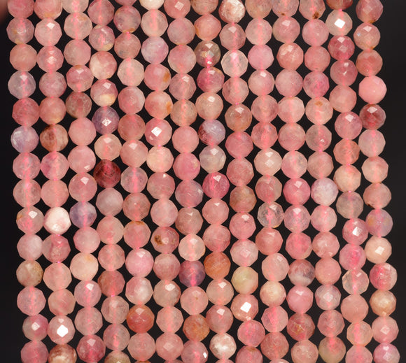 4MM Pink Tourmaline Gemstone Grade AA Micro Faceted Round Loose Beads 15.5 inch Full Strand (80010080-A197)