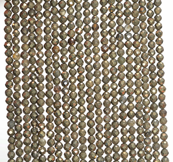 3MM Pyrite Gemstone Grade A Micro Faceted Round Loose Beads 15.5 inch Full Strand (80010086-A197)