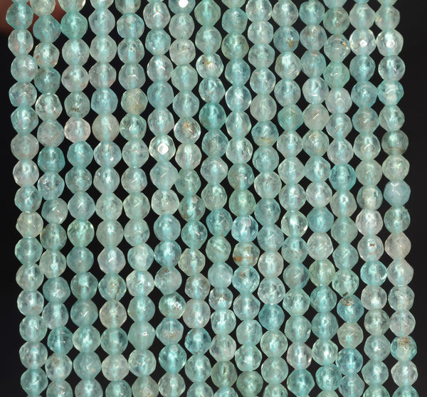 3MM Aqua Blue Apatite Gemstone Grade AA Faceted Round Loose Beads 15.5 inch Full Strand (80010098-A197)