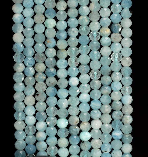 3MM Aquamarine Gemstone Grade AA Micro Faceted Round Loose Beads 15.5 inch Full Strand (80010101-A197)